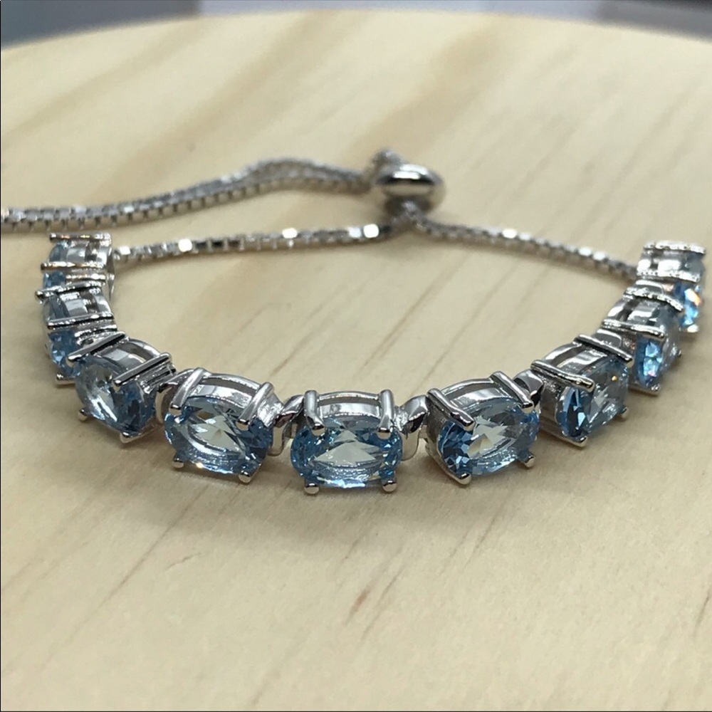 Natural Blue Topaz Bracelet Sterling Silver 925 - Picture 4 of 7